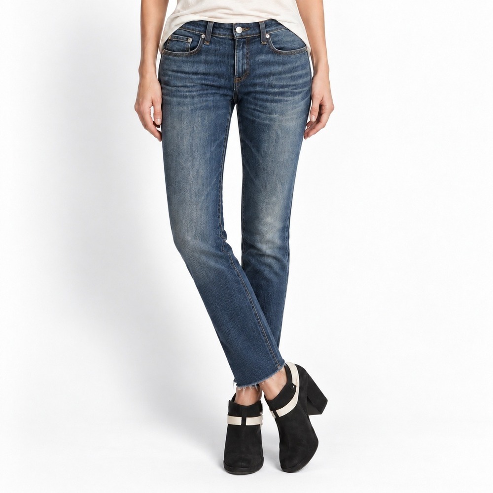 Rag & Bone Dre Low-Rise Slim Boyfriend Jeans 25 Blue Mariposa Raw Hem Streetwear